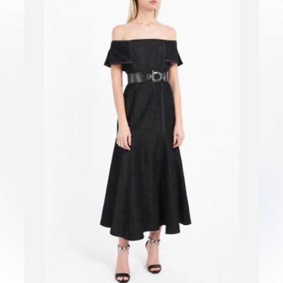 Beaufille Lambda Maxi Black Dress Off The Shoulder Denim Size 4 - Picture 11 of 17